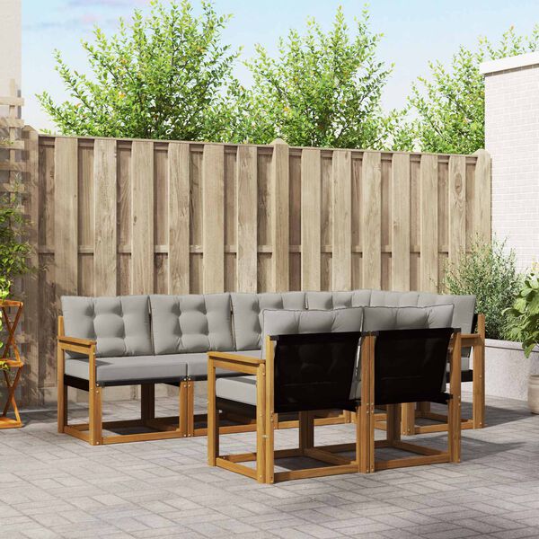 vidaXL &Uacute;ti s&oacute;fasett me&eth; p&uacute;&eth;i 7 pcs N&aacute;tt&uacute;rulegt og Lj&oacute;st Gr&aacute;tt