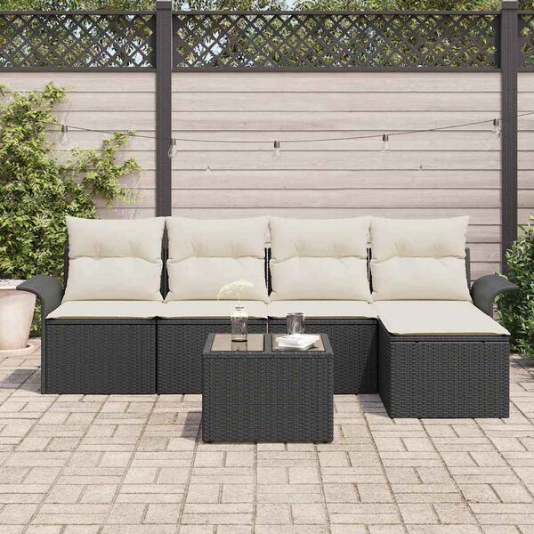 vidaXL Garðsófa sett með púði 6 pcs Svartur Poly rattan