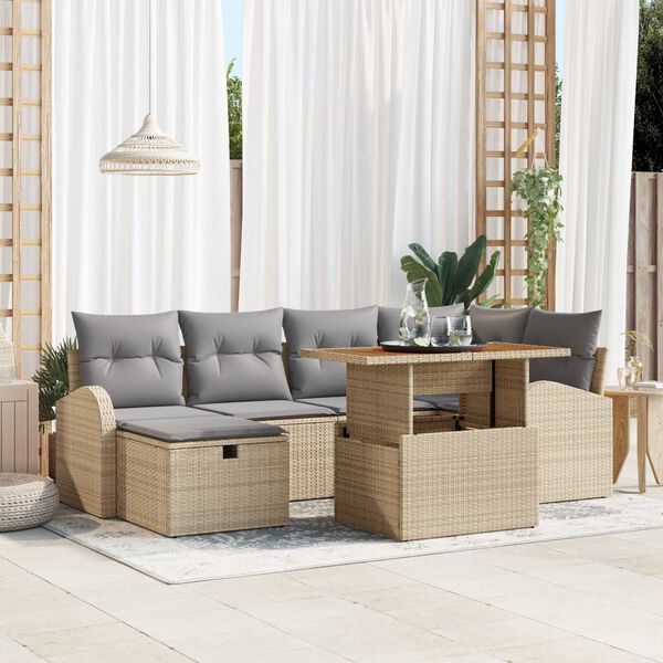vidaXL Gar&eth;s&oacute;fa sett 7 pcs Drapplita&eth;ur p&oacute;l&yacute;rattan
