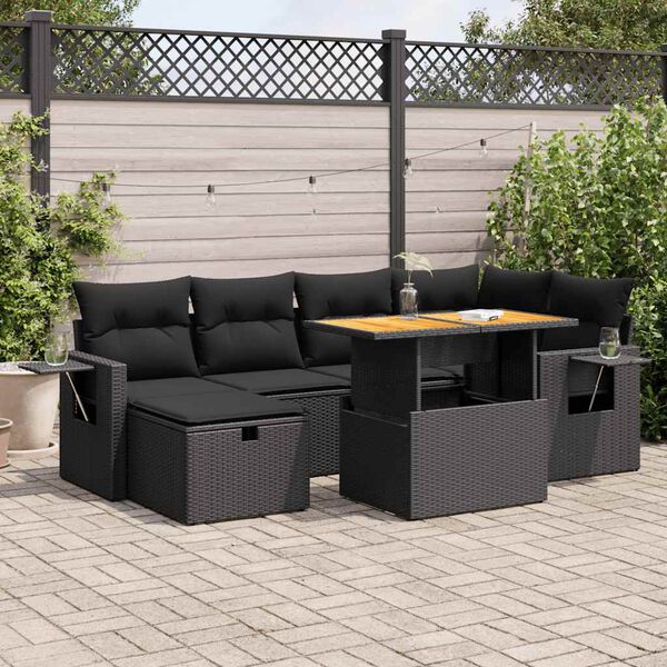 vidaXL 8 stykki gar&eth;s&oacute;fasett me&eth; p&uacute;&eth;um Black Poly Rattan Acacia