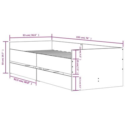 vidaXL Rúmgrind með Skúffum án Dýnu Gráir Sonoma Eik 90x190 cm