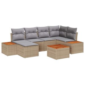 vidaXL Gar&eth;s&oacute;fa sett me&eth; p&uacute;&eth;i 7 pcs Beige og lj&oacute;sgr&aacute;r P&oacute;l&yacute;rattan