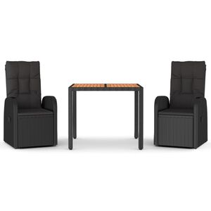 vidaXL 9 Hluta Gar&eth;bor&eth;stofusett Sv&ouml;rt P&oacute;l&yacute;rattan&Gegnheill Akas&iacute;a