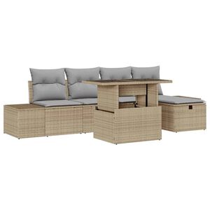 vidaXL Gar&eth;s&oacute;fa sett 6 pcs Drapplita&eth;ur Poly rattan