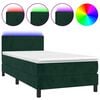 vidaXL H&oacute;lfa&eth; Springr&uacute;m me&eth; D&yacute;nu&LED D&ouml;kkgr&aelig;nt 90x200 cm Flauel