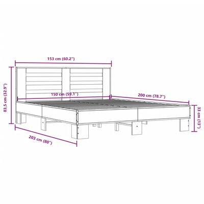 vidaXL Rúmgrind án Dýnu Sonoma Eikarlitur 150x200 cm