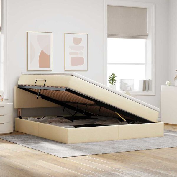 vidaXL R&uacute;m me&eth; geymslur&yacute;mi og d&yacute;nu Krem 180 x 200 cm Samsettur vi&eth;ur