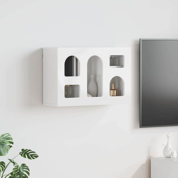 vidaXL Vegghengdur sk&aacute;pur me&eth; hillu H&aacute;gloss hv&iacute;tur 60 x 20 x 40 cm