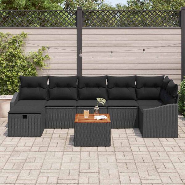 vidaXL Gar&eth;s&oacute;fa sett me&eth; p&uacute;&eth;i me&eth; geymslu 8 pcs Svartur Poly rattan