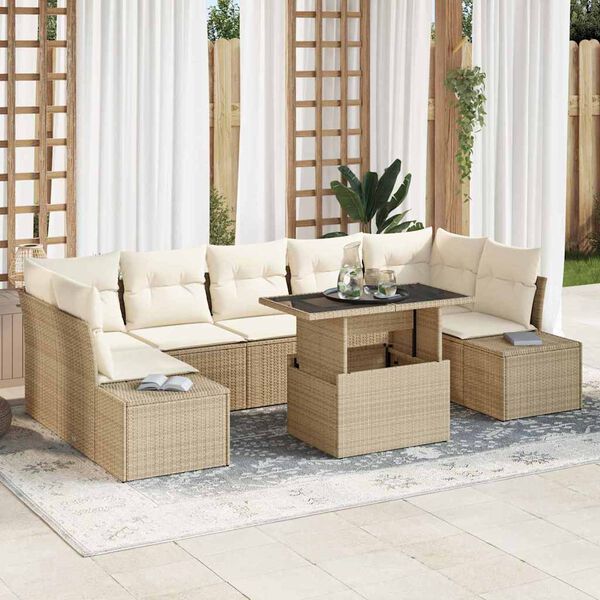 vidaXL Sófasett með púði 8 pcs Beige og krem pólýrattan