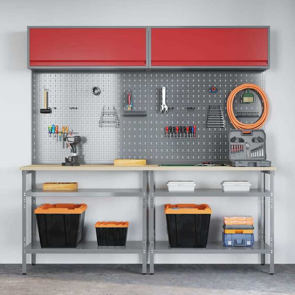 vidaXL Vinnubekkur sett me&eth; hillu 8 pcs Gr&aacute;r 200 x 55 x 200 cm St&aacute;l