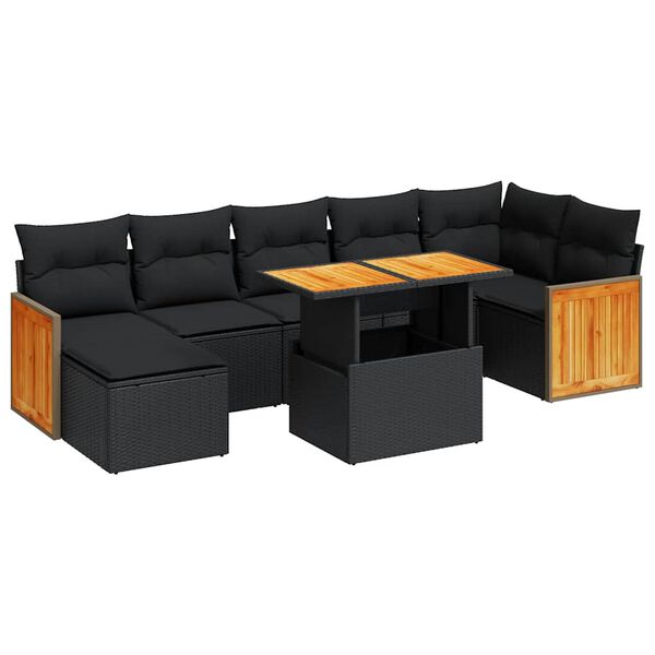 vidaXL 8 stykki gar&eth;s&oacute;fasett me&eth; p&uacute;&eth;um Black Poly Rattan Acacia