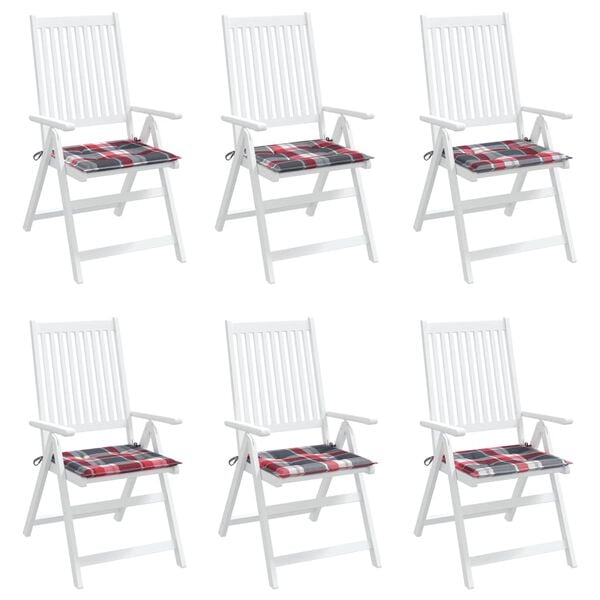 vidaXL Sessur í Garðstóla 6 stk. Rauðköflóttar 50x50x4 cm Oxforddúkur
