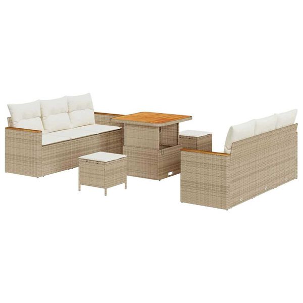 vidaXL Gar&eth;s&oacute;fa sett me&eth; p&uacute;&eth;i 11 pcs Beige og krem p&oacute;l&yacute;rattan