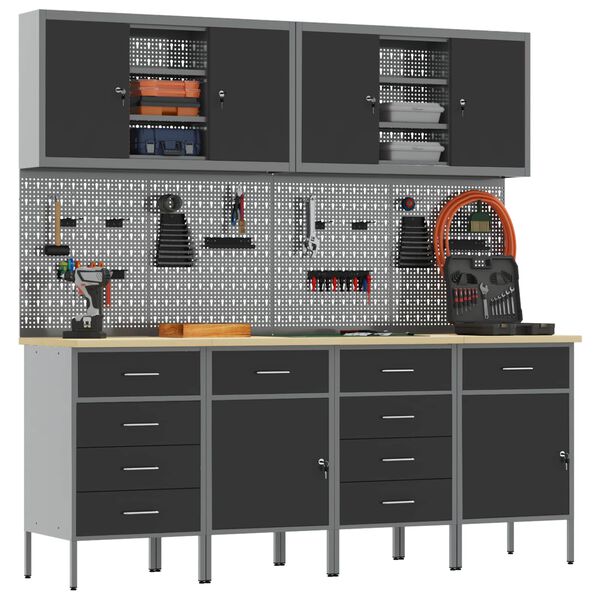 vidaXL Vinnusk&aacute;pur me&eth; sk&uacute;ffu 10 pcs Svartur Vinnslutr&eacute; og st&aacute;li