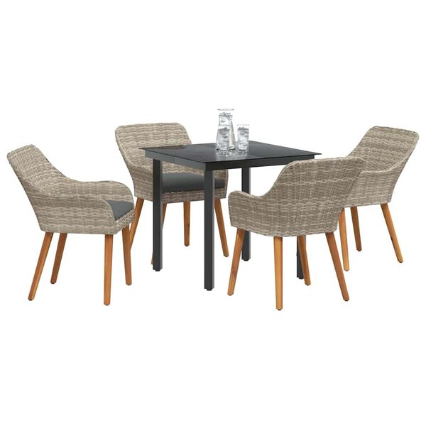 vidaXL Borðstofusett Ljósgrátt Poly rattan