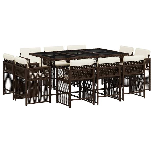 vidaXL 11 Stk. Gar&eth;bor&eth;stofusett me&eth; Sessum Br&uacute;nn P&oacute;l&yacute;rattan