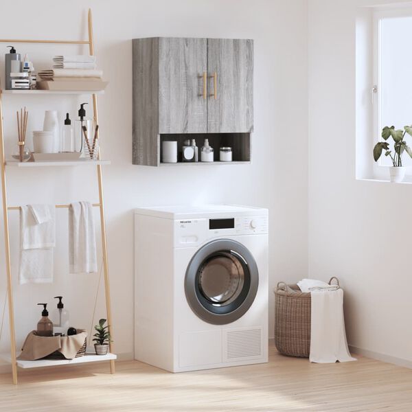 vidaXL Veggfestur Sk&aacute;pur Gr&aacute; Sonoma 60x31x70 cm Samsettur Vi&eth;ur