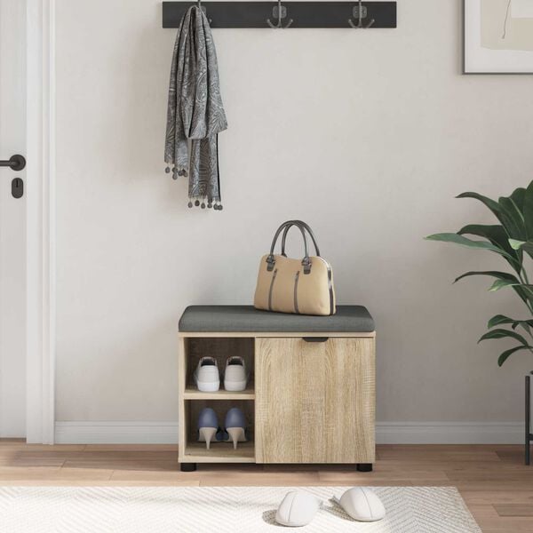 vidaXL Hallarbekk Sonoma Eik 60 x 38 x 46 cm Virkur tr&eacute; og d&uacute;kur