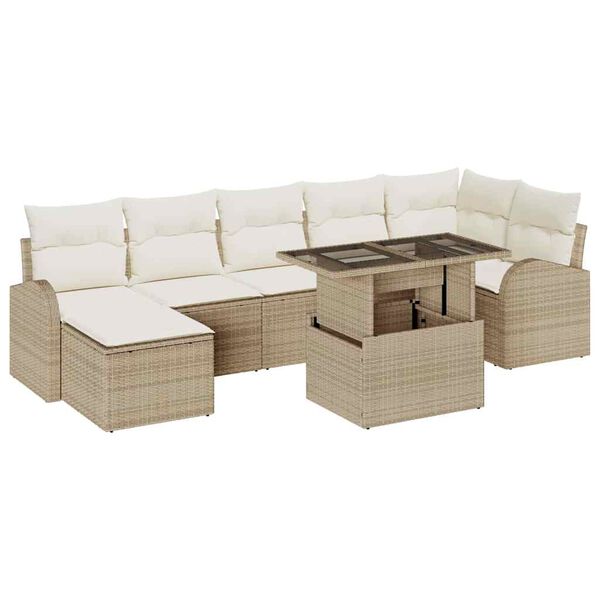 vidaXL Gar&eth;s&oacute;fa sett me&eth; geymslu 8 pcs Beige og krem p&oacute;l&yacute;rattan