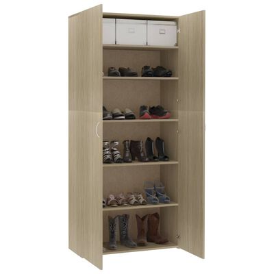 800291 vidaXL Shoe Cabinet Sonoma Oak 80x35,5x180 cm Chipboard