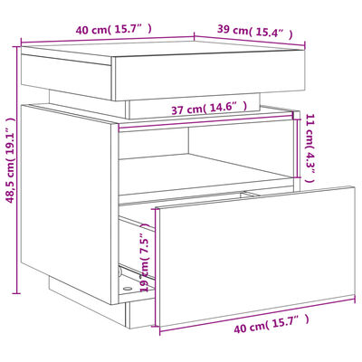 vidaXL Náttborð með LED-Ljósum Steypugrátt 40x39x48,5 cm