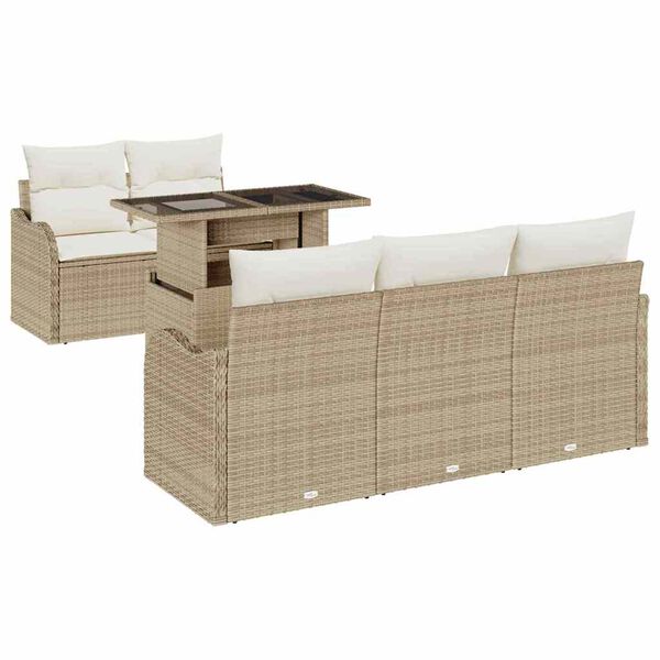 vidaXL Garðsófa sett með púði 6 pcs Drapplitaður pólýrattan
