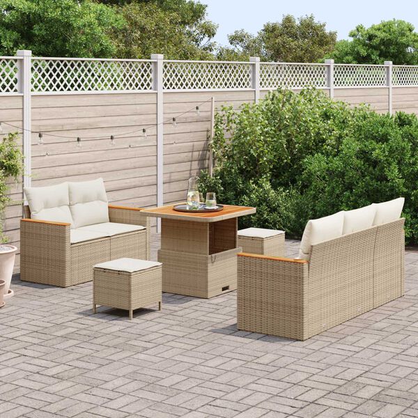 vidaXL Gar&eth;s&oacute;fa sett me&eth; p&uacute;&eth;i 10 pcs Beige og krem p&oacute;l&yacute;rattan