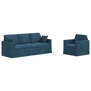 vidaXL S&oacute;fasett 2 pcs Bl&aacute;r 198 x 78 x 80 cm Flauel