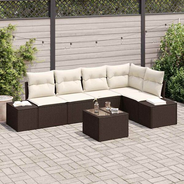vidaXL Gar&eth;s&oacute;fa sett 6 pcs Br&uacute;nn p&oacute;l&yacute;rattan
