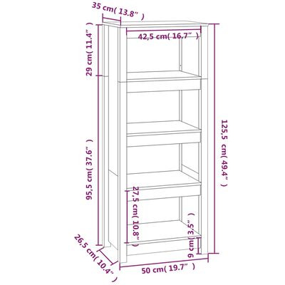 vidaXL Bókaskápur Grátt 50x35x125,5 cm Gegnheil Fura