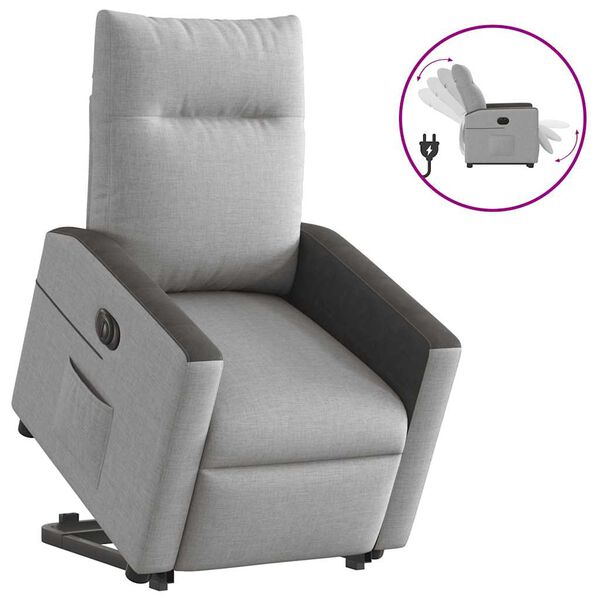 vidaXL Electric Stand up Recliner stóll Cloud Grey Efni