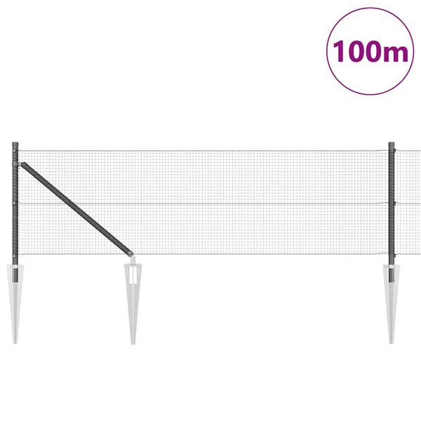 vidaXL Gir&eth;ingarp&oacute;stur Gr&aacute;r 100 x 0,6 m (16 x 16 mm net) St&aacute;l og PVC