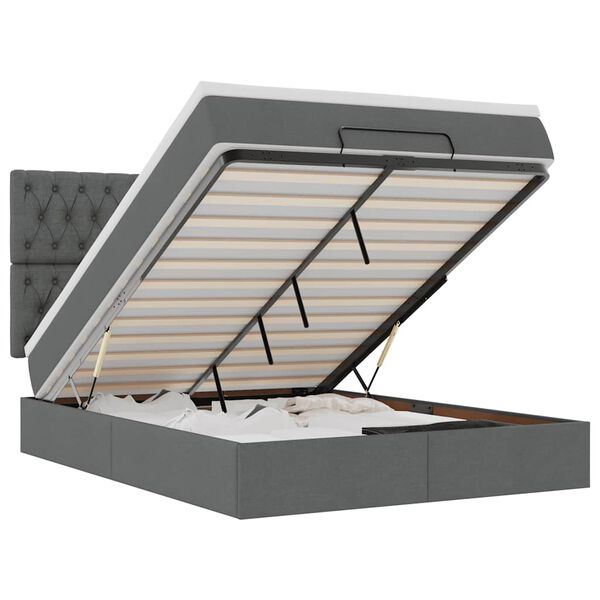 vidaXL Ottoman r&uacute;m me&eth; d&yacute;nu & LED d&ouml;kkgr&aacute;um 140x190 cm Efni