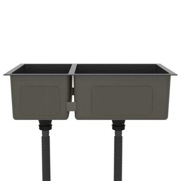 vidaXL Eldhúsvaskur Svartur Ryðfrítt Stál