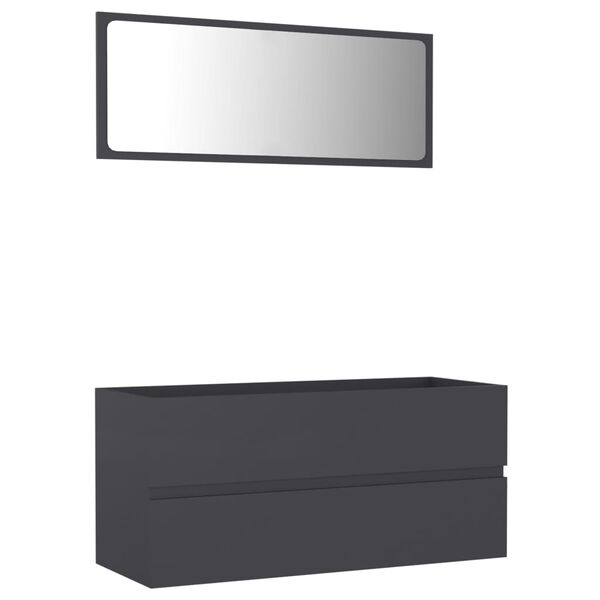 804901 vidaXL 2 Piece Bathroom Furniture Set Grey Chipboard