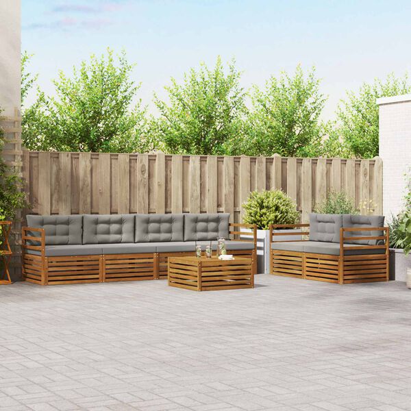 vidaXL &Uacute;ti s&oacute;fasett me&eth; p&uacute;&eth;i 7 pcs N&aacute;tt&uacute;rulegt og Lj&oacute;st Gr&aacute;tt