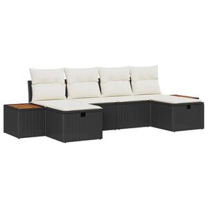 vidaXL Gar&eth;s&oacute;fa sett me&eth; p&uacute;&eth;i 6 pcs Svartur Poly rattan