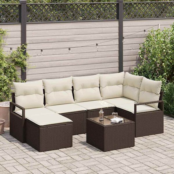 vidaXL Sófasett 7 pcs Brúnn pólýrattan