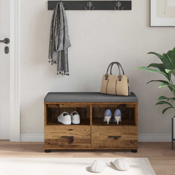 vidaXL Hallarbekk me&eth; p&uacute;&eth;i me&eth; sk&uacute;ffu Gamalt timbur 80 x 38 x 46 cm