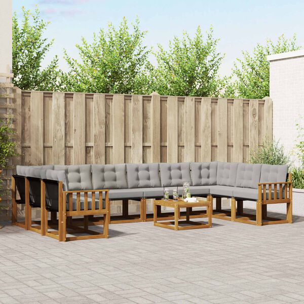 vidaXL &Uacute;ti s&oacute;fasett me&eth; p&uacute;&eth;i 11 pcs N&aacute;tt&uacute;rulegt og Lj&oacute;st Gr&aacute;tt