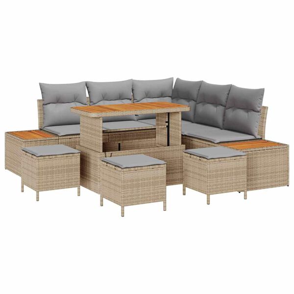 vidaXL Gar&eth;s&oacute;fa sett me&eth; p&uacute;&eth;i 9 pcs Drapplita&eth;ur Poly rattan
