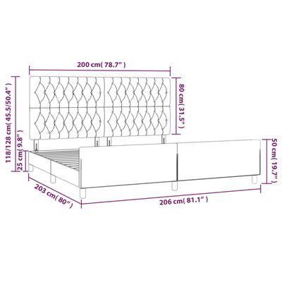 vidaXL Rúmgrind með Höfðagafli Ljósgrá 200x200 cm Flauel