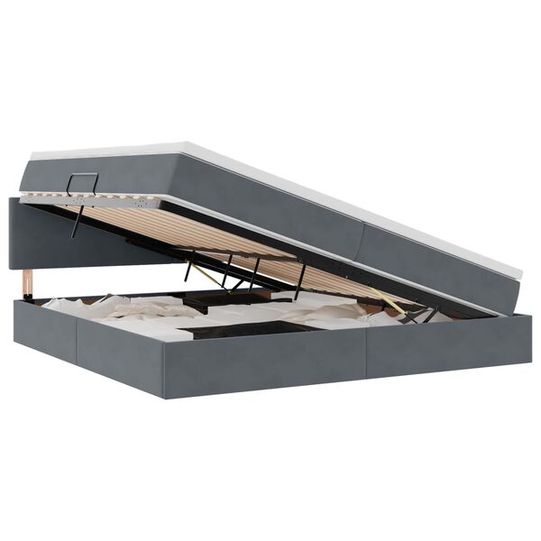 vidaXL Geymslu Rúm með dýnu með höfuðgafl Dökk grá 200 x 200 cm Flauel