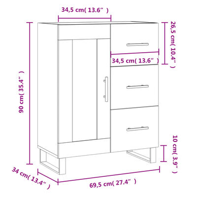 vidaXL Skenkur Grár Sonoma Eik 69,5x34x90 cm Samsettur Viður