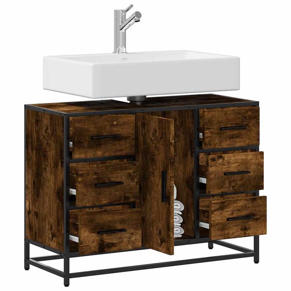 vidaXL Ba&eth;herbergisvaskask&aacute;pur Eikarlitur 80x33x60 cm Samsettur Vi&eth;ur