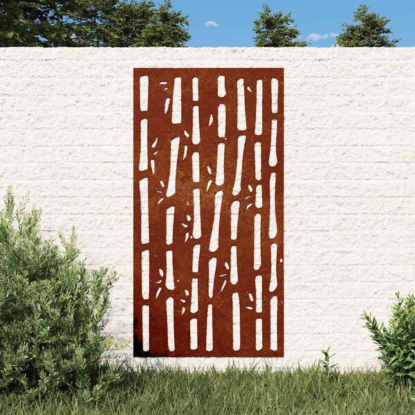 vidaXL Veggskreyting &iacute; Gar&eth;inn 105x55 cm Corten St&aacute;l Bambush&ouml;nnun