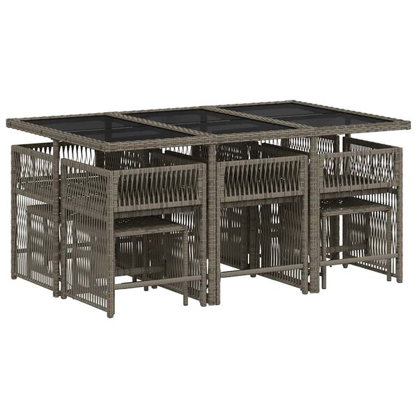 vidaXL 11 Hluta Gar&eth;h&uacute;sgagnasett me&eth; S&aelig;tisp&uacute;&eth;um P&oacute;l&yacute;rattan Gr&aacute;tt