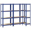 vidaXL 4 laga geymsluhillur 3 stk Blue Steel&Engineered Wood