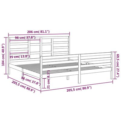 vidaXL Rúmgrind án Dýnu Hvít 200x200 cm Gegnheil Viður